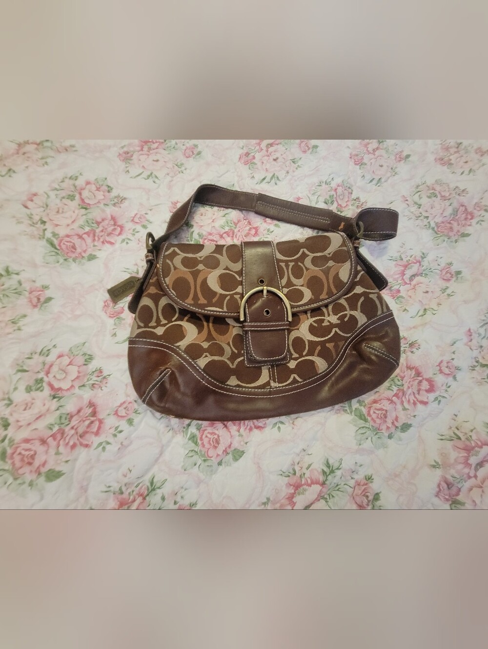 Coach Soho Signature Jacquard Flap Shoulder Bag shoulder With Monogram Pattern